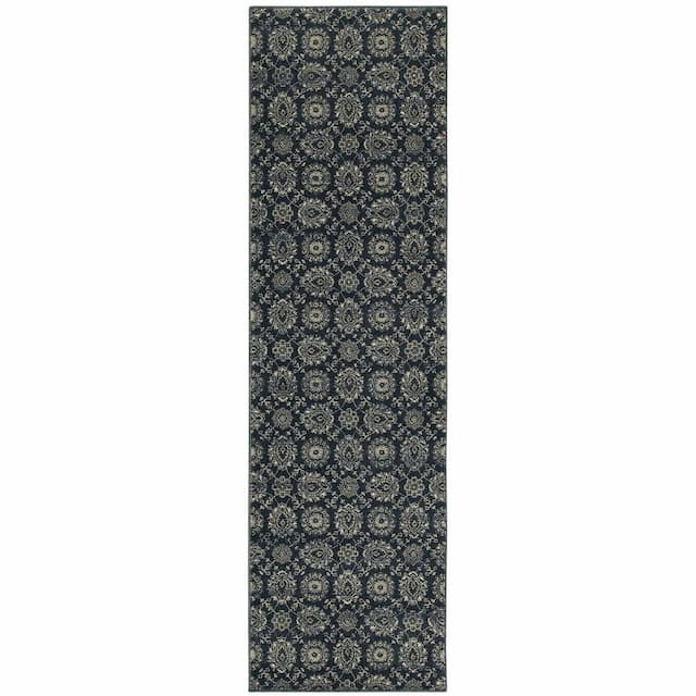 Richmond 214H3 Navy/ Grey Indoor Area Rug - 2'3" x 7'6"