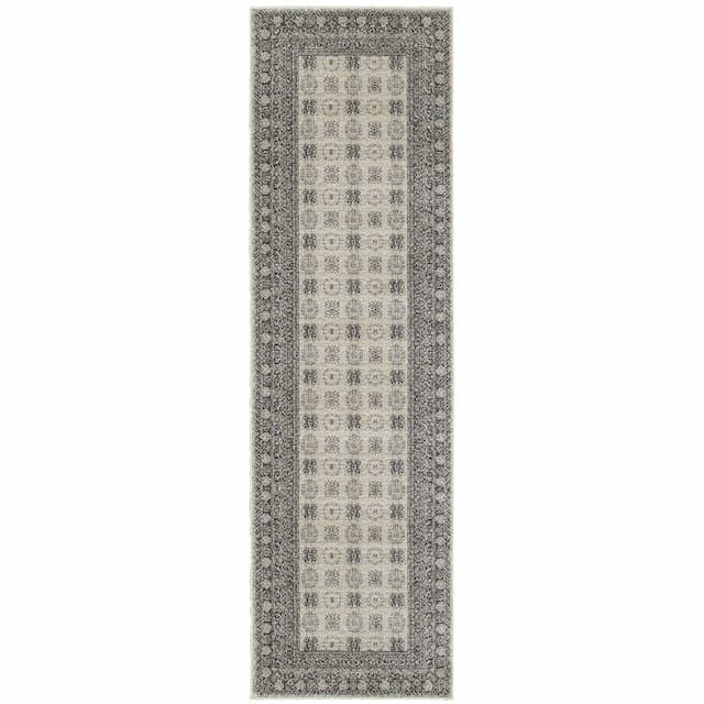 Richmond 4440S Ivory/ Grey Indoor Area Rug - 2'3" x 7'6"