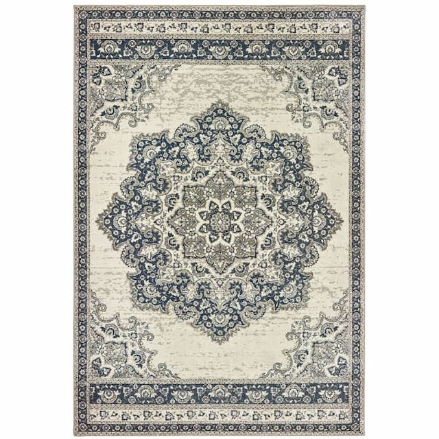 Richmond 5504I Ivory/ Navy Indoor Area Rug - 1'10" x 3'