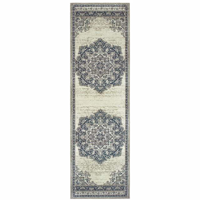 Richmond 5504I Ivory/ Navy Indoor Area Rug - 2'3" x 7'6"