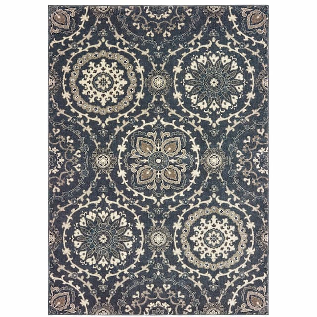 Richmond 008E3 Navy/ Ivory Indoor Area Rug - 1'10" x 3'