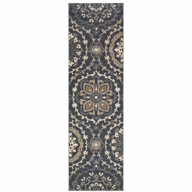 Richmond 008E3 Navy/ Ivory Indoor Area Rug - 2'3" x 7'6"