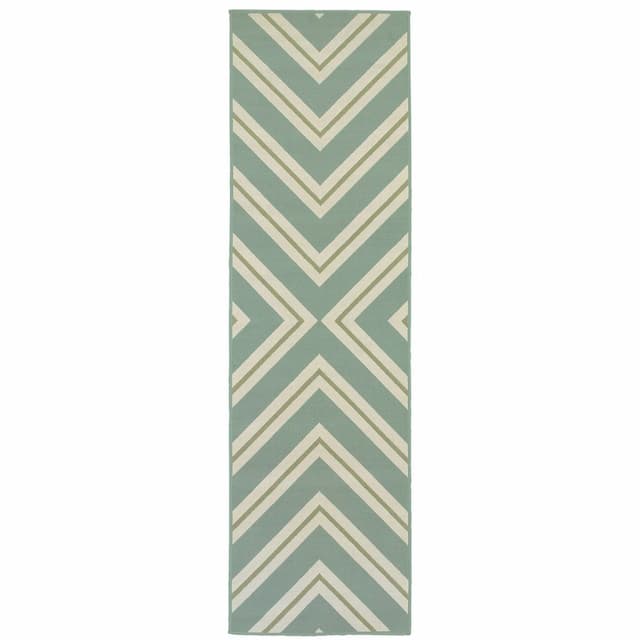 Riviera 4589A Blue/ Ivory Indoor/Outdoor Area Rug - 2'3" x 7'6"