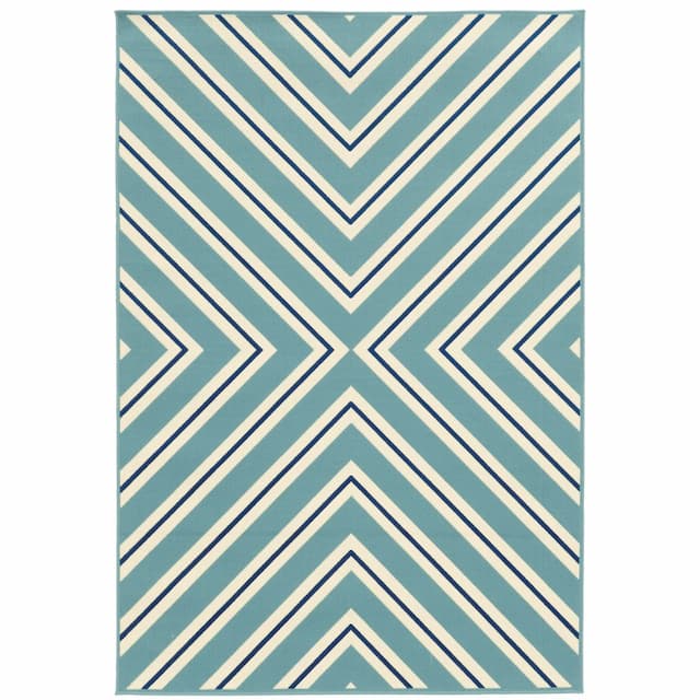 Riviera 4589J Blue/ Ivory Indoor/Outdoor Area Rug - 1'9" x 3'9"