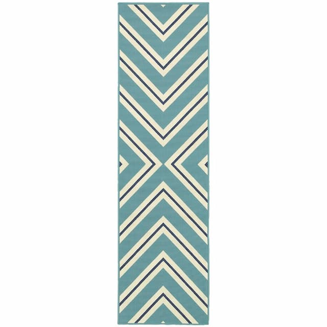 Riviera 4589J Blue/ Ivory Indoor/Outdoor Area Rug - 2'3" x 7'6"