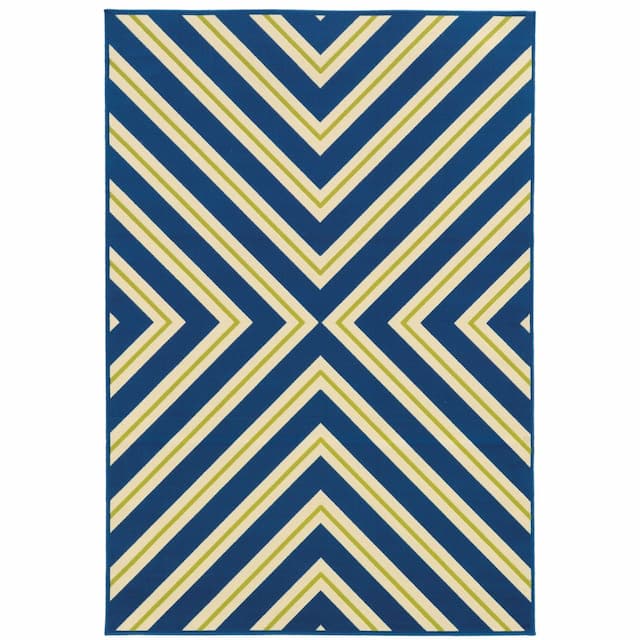 Riviera 4589L Blue/ Ivory Indoor/Outdoor Area Rug - 2'5" x 4'5"