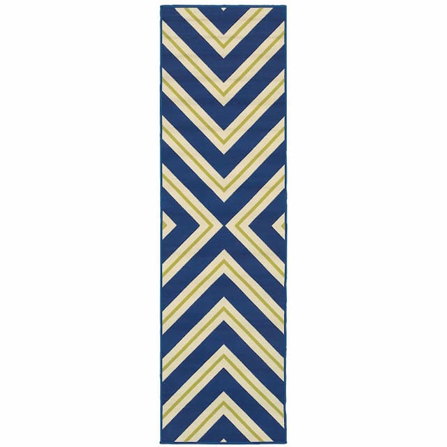 Riviera 4589L Blue/ Ivory Indoor/Outdoor Area Rug - 2'3" x 7'6"