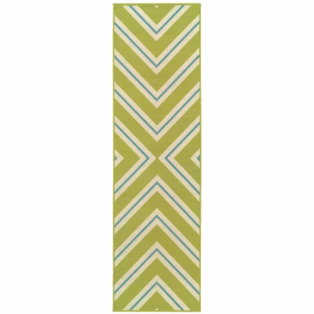 Riviera 4589M Green/ Ivory Indoor/Outdoor Area Rug - 2'3" x 7'6"