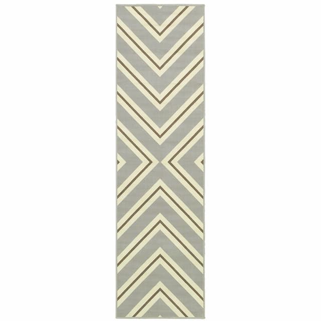 Riviera 4589P Grey/ Ivory Indoor/Outdoor Area Rug - 2'3" x 7'6"