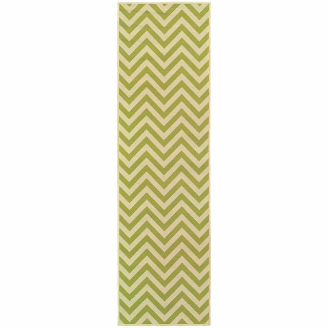 Riviera 4593K Green/ Ivory Indoor/Outdoor Area Rug - 2'3" x 7'6"