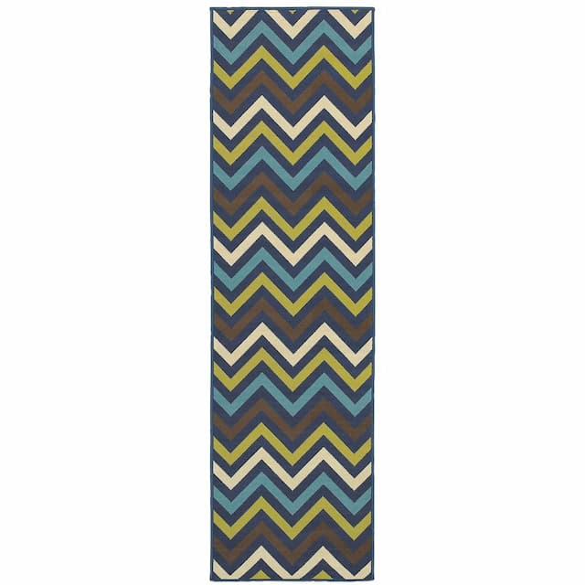 Riviera 4593S Blue/ Green Indoor/Outdoor Area Rug - 2'3" x 7'6"