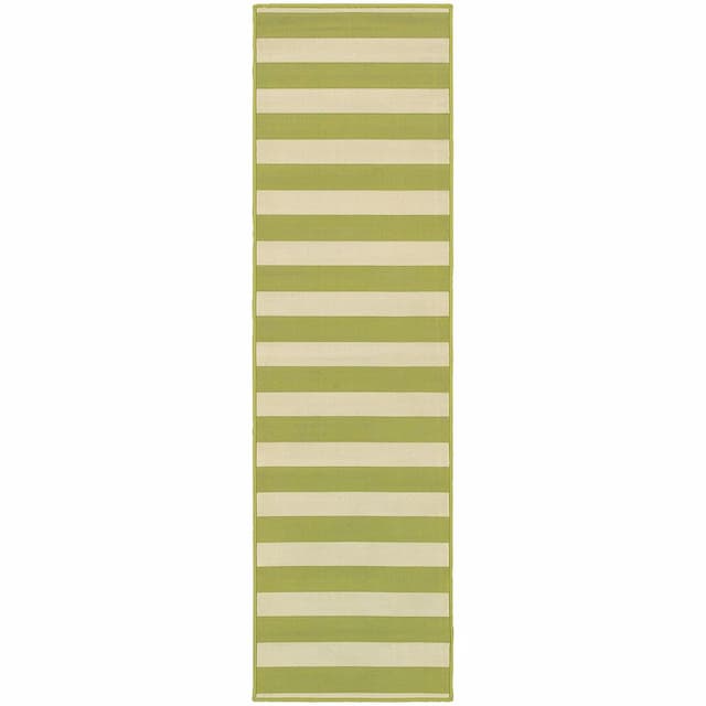 Riviera 4768E Green/ Ivory Indoor/Outdoor Area Rug - 2'3" x 7'6"