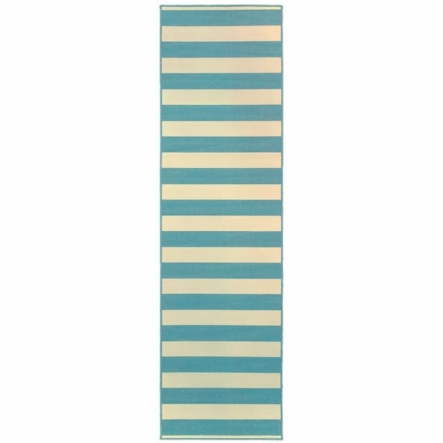 Riviera 4768G Blue/ Ivory Indoor/Outdoor Area Rug - 2'3" x 7'6"