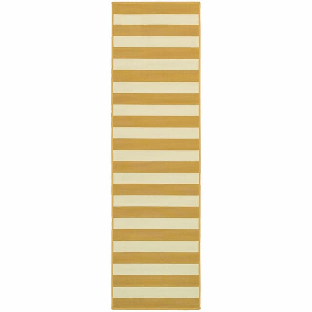 Riviera 4768K Gold/ Ivory Indoor/Outdoor Area Rug - 2'3" x 7'6"