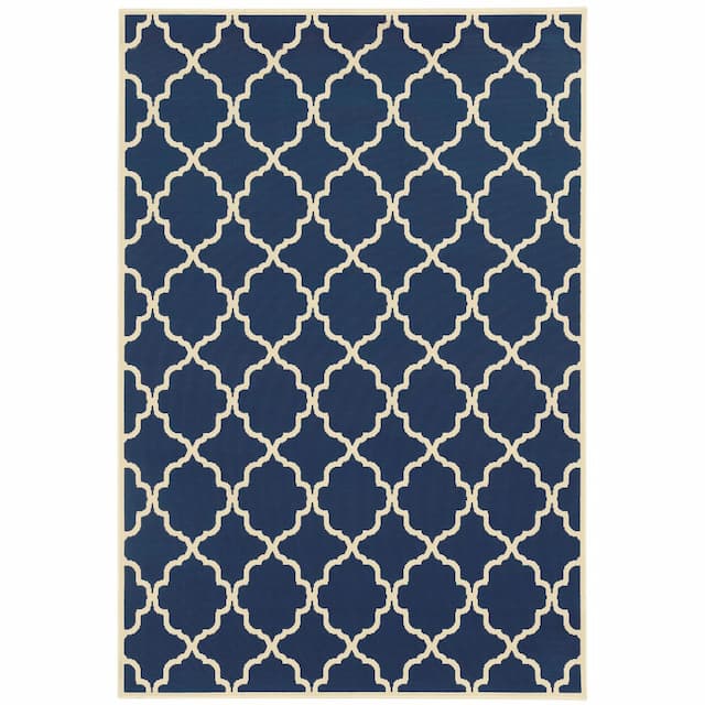 Riviera 4770L Blue/ Ivory Indoor/Outdoor Area Rug - 8'6" x 13'