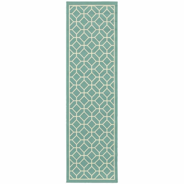 Riviera 4771E Blue/ Ivory Indoor/Outdoor Area Rug - 2'3" x 7'6"