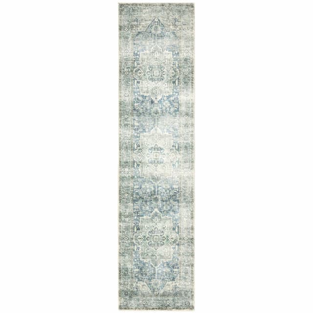 Savoy 28102 Grey/ Blue Indoor Area Rug - 2' x 8'