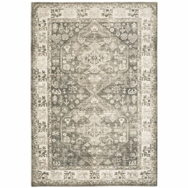 Savoy 28105 Charcoal/ Ivory Indoor Area Rug - 5'3" x 7'3"