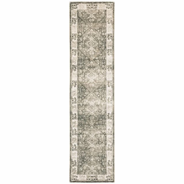 Savoy 28105 Charcoal/ Ivory Indoor Area Rug - 2' x 8'