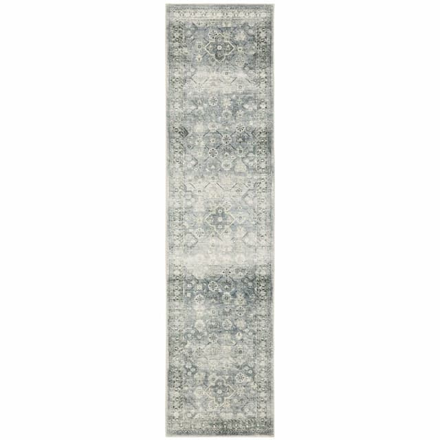 Savoy 28106 Blue/ Ivory Indoor Area Rug - 2' x 8'