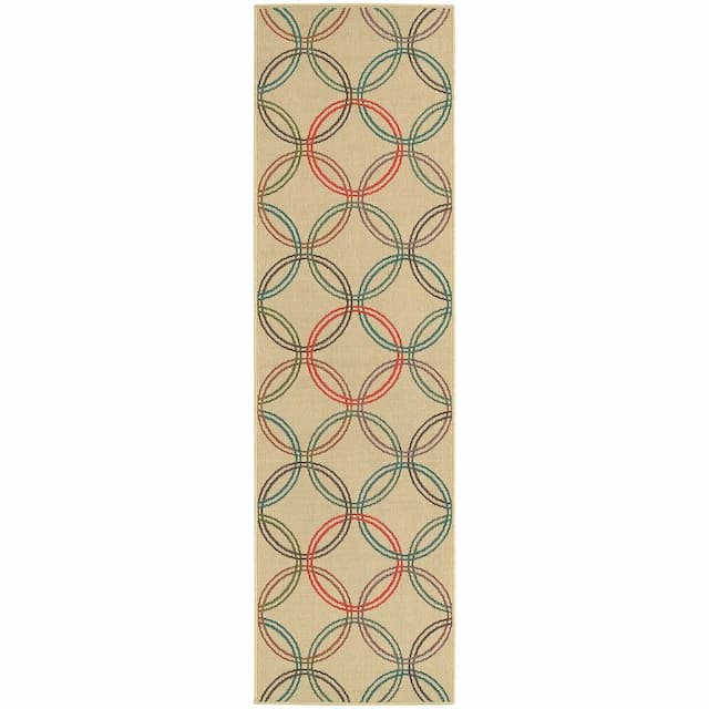 Seaside 3360V Beige/ Multi Indoor/Outdoor Area Rug - 2'3" x 7'6"