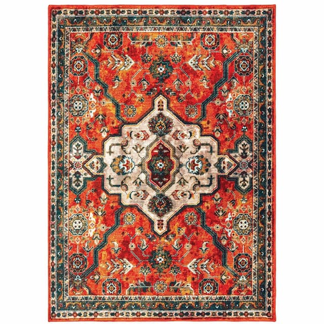 Sedona 9589A Orange/ Blue Indoor Area Rug - 3'10" x 5'5"