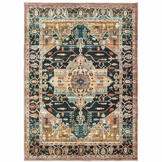 Sedona 9592B Blue/ Gold Indoor Area Rug - 3'10" x 5'5"