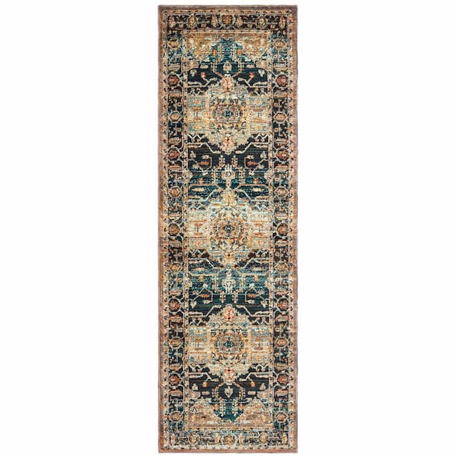 Sedona 9592B Blue/ Gold Indoor Area Rug - 2'3" x 7'6"