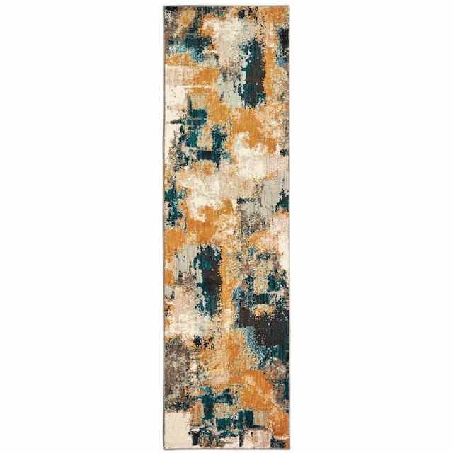 Sedona 9593A Blue/ Gold Indoor Area Rug - 2'3" x 7'6"