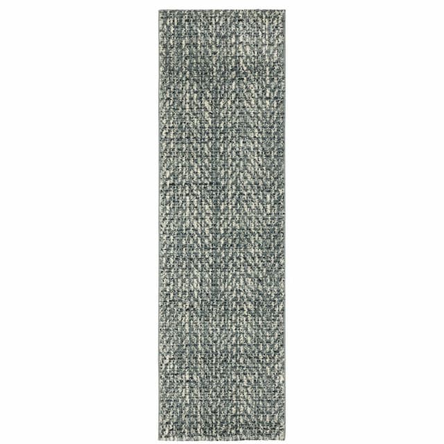 Seneca SE02A Blue/ Ivory Indoor Area Rug - 2'3" x 7'6"