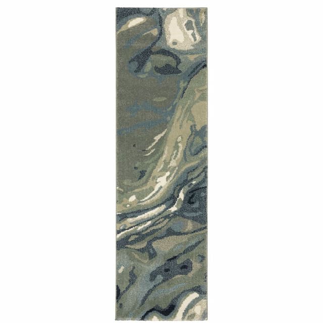 Seneca SE10A Blue/ Sage Indoor Area Rug - 2'3" x 7'6"