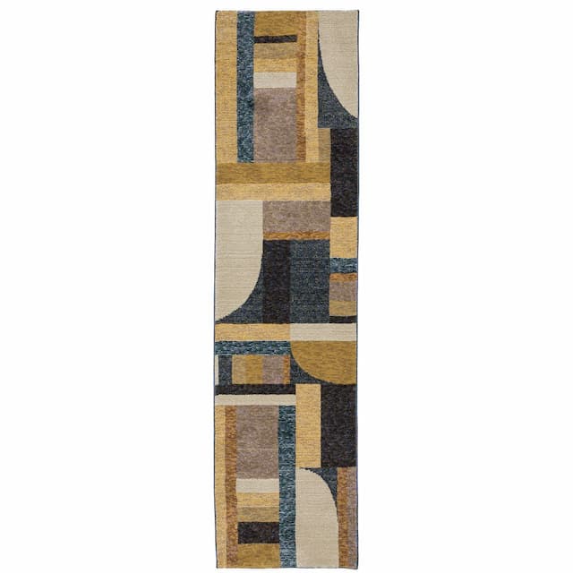 Strada STR01 Gold/ Blue Indoor Area Rug - 2'3" x 8'