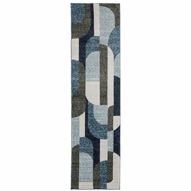 Strada STR03 Blue/ Grey Indoor Area Rug - 2'3" x 8'