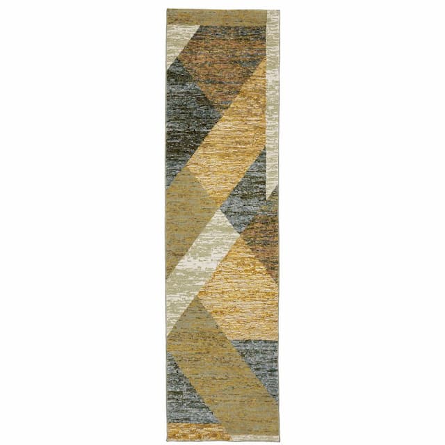 Strada STR09 Gold/ Blue Indoor Area Rug - 2'3" x 8'