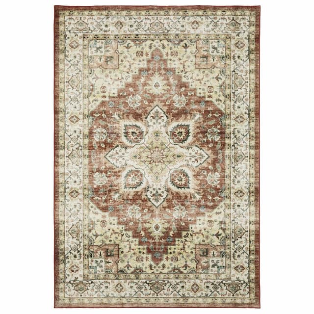 Sumter SUM01 Red/ Ivory Machine Washable Indoor Area Rug - 2' x 3'