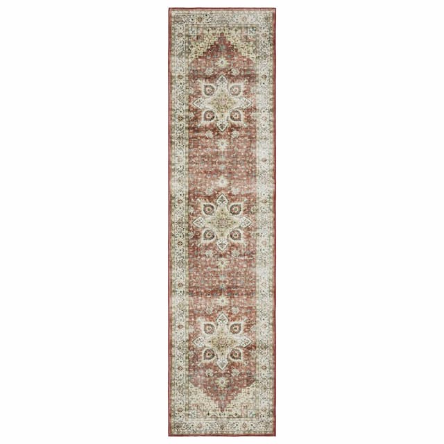 Sumter SUM01 Red/ Ivory Machine Washable Indoor Area Rug - 2' x 8'