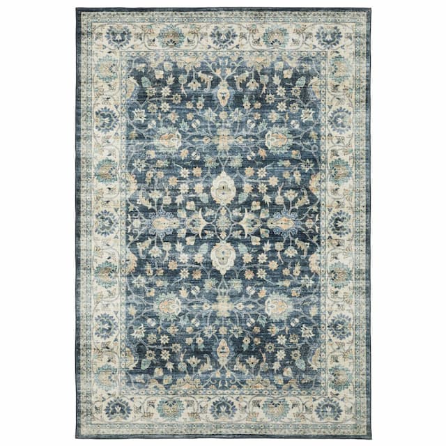 Sumter SUM02 Blue/ Ivory Machine Washable Indoor Area Rug - 2' x 3'