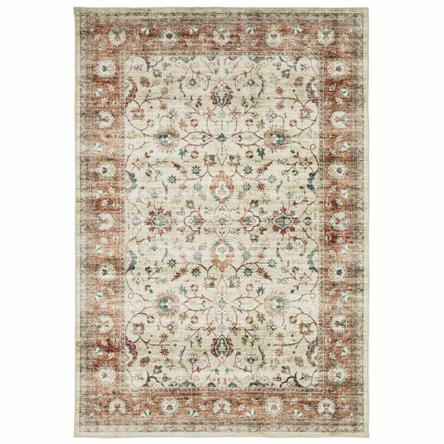 Sumter SUM03 Ivory/ Rust Machine Washable Indoor Area Rug - 3'6" x 5'6"