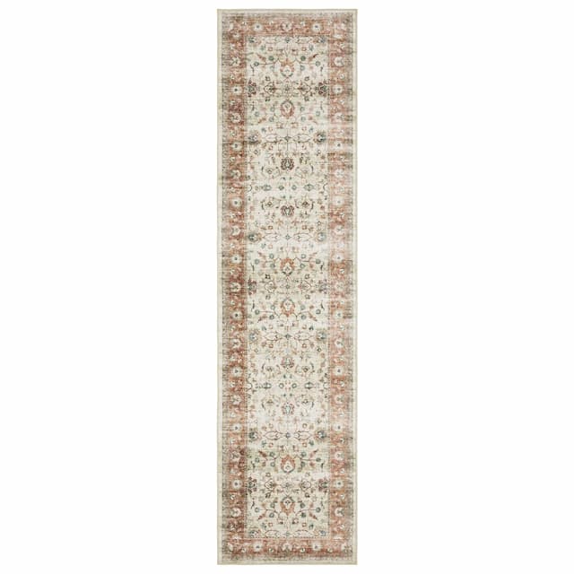 Sumter SUM03 Ivory/ Rust Machine Washable Indoor Area Rug - 2' x 8'