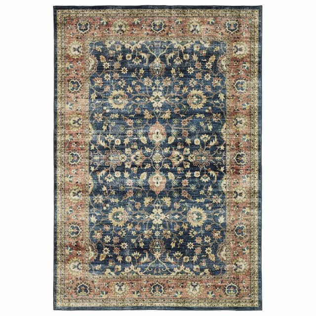 Sumter SUM04 Blue/ Rust Machine Washable Indoor Area Rug - 5' x 7'