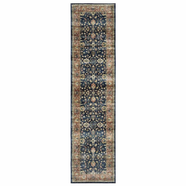 Sumter SUM04 Blue/ Rust Machine Washable Indoor Area Rug - 2' x 8'