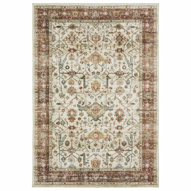 Sumter SUM05 Ivory/ Rust Red Machine Washable Indoor Area Rug - 2' x 3'