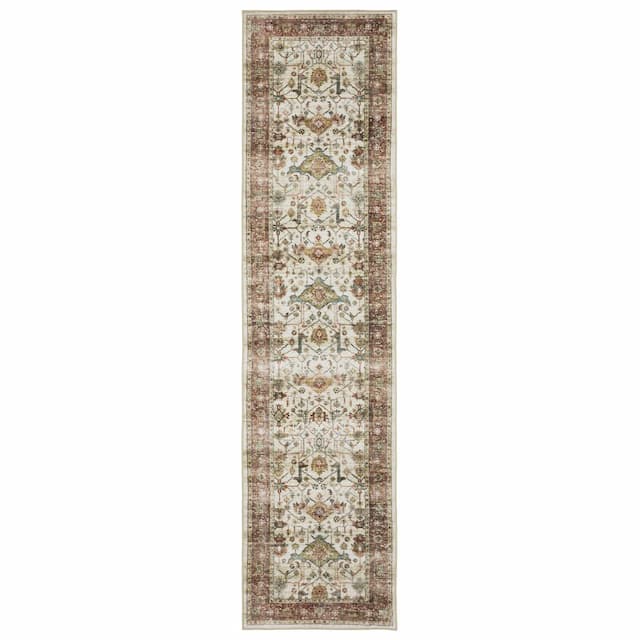 Sumter SUM05 Ivory/ Rust Red Machine Washable Indoor Area Rug - 2' x 8'