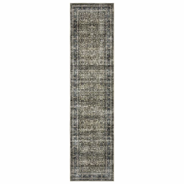 Sumter SUM06 Charcoal Grey/ Blue Machine Washable Indoor Area Rug - 2' x 8'