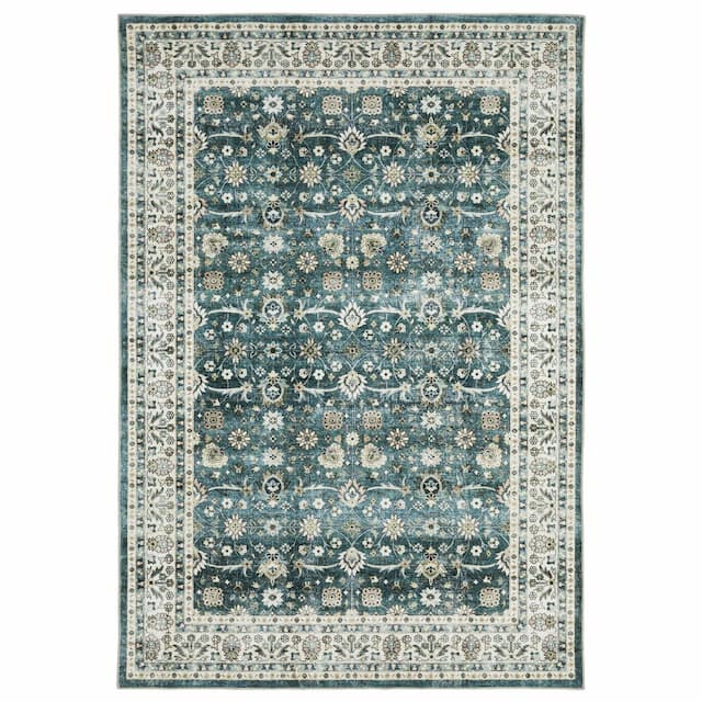 Sumter SUM08 Teal/ Ivory Machine Washable Indoor Area Rug - 2' x 3'