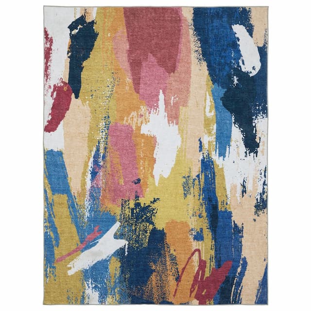 Sumter SUM09 Blue/ Gold Machine Washable Indoor Area Rug - 2' x 3'