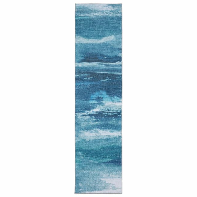 Sumter SUM10 Blue/ Ivory Machine Washable Indoor Area Rug - 2' x 8'