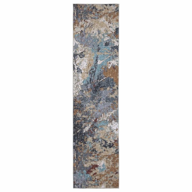 Sumter SUM13 Blue/ Rust Machine Washable Indoor Area Rug - 2' x 8'