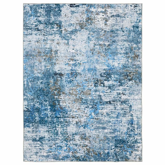 Sumter SUM14 Blue/ Ivory Machine Washable Indoor Area Rug - 2' x 3'