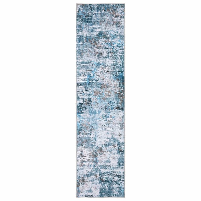 Sumter SUM14 Blue/ Ivory Machine Washable Indoor Area Rug - 2' x 8'